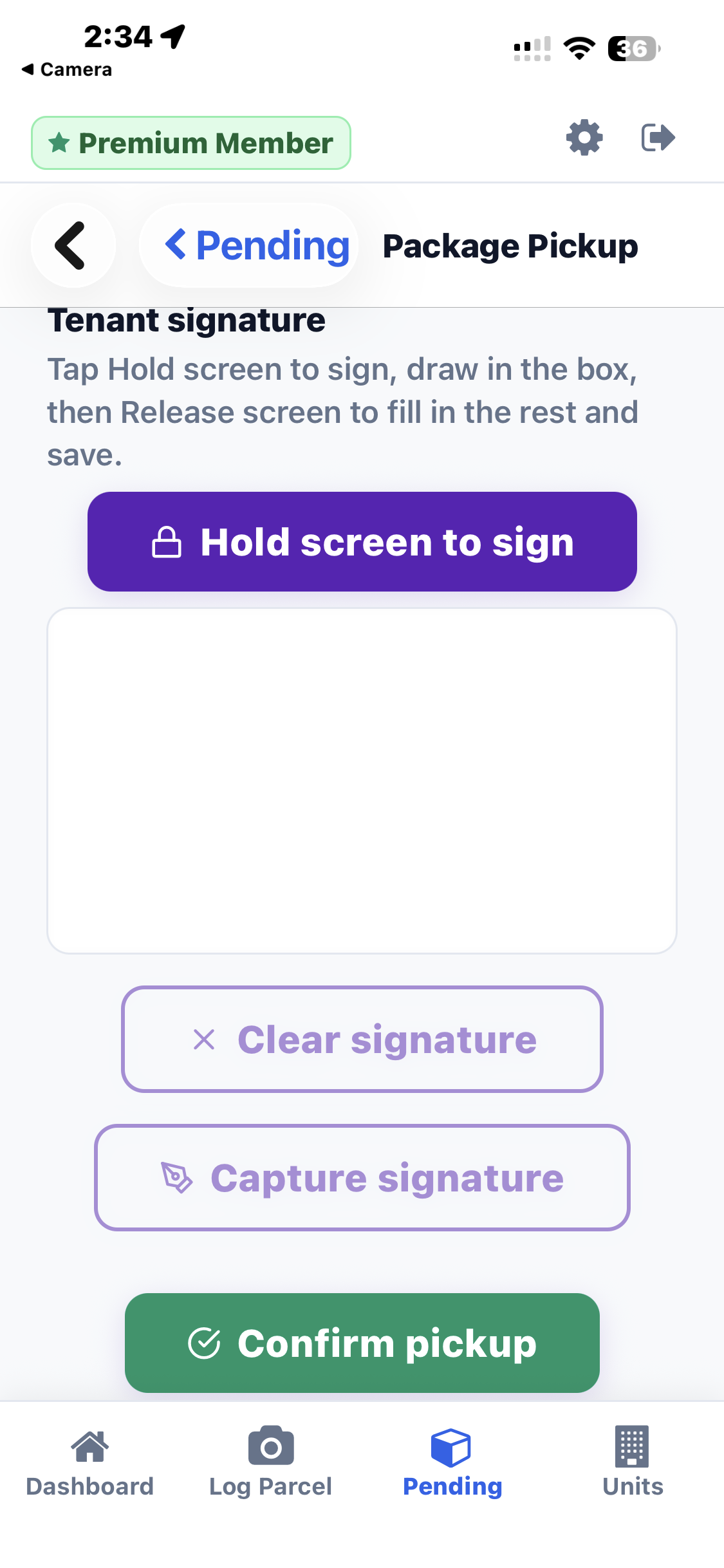 Digital signature capture screen