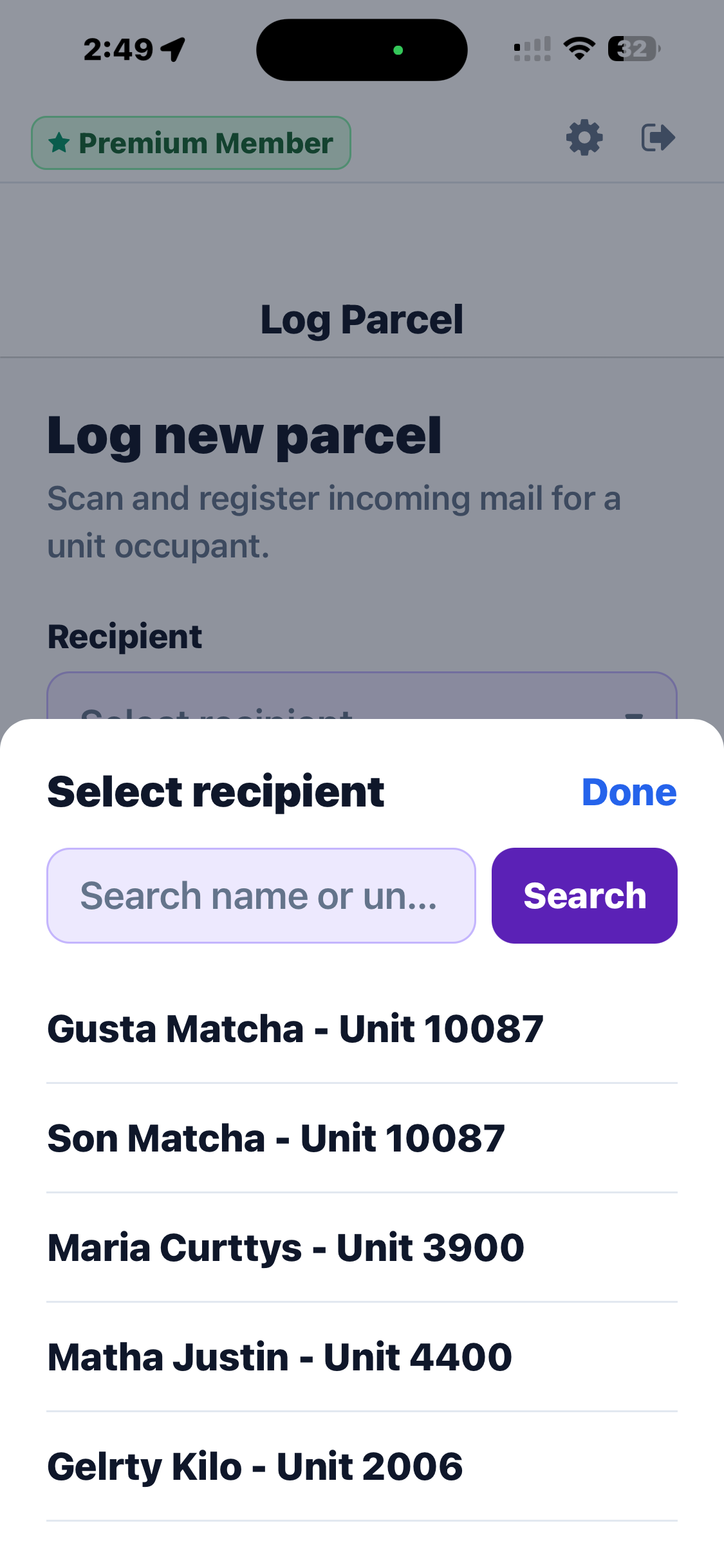Fast parcel logging with predictive tenant search